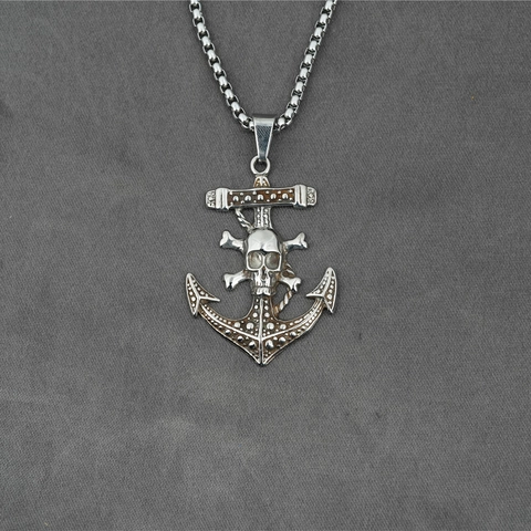 Collana Pendente Ancora con Teschio in Acciaio Inossidabile Vintage per Uomo Donna Argento Antico Distressed Punk Gothic Stile Pirata Nautico