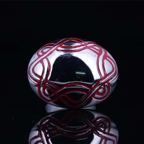 Vintage Titanium Steel Ring For Men Women Silver Color With Red Enamel Celtic Knot Pattern Polished Retro Punk Jewelry Accessory