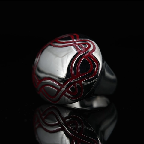 Vintage Titanium Steel Ring For Men Women Silver Color With Red Enamel Celtic Knot Pattern Polished Retro Punk Jewelry Accessory
