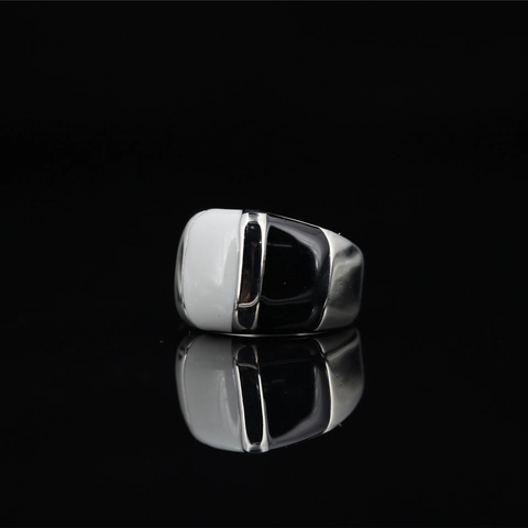 Vintage Titanium Staal Zwart Wit Emaille Ring Voor Heren Dames Geometrisch Contrastkleur Niet-vervagende Bandring Sieraden