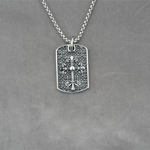 Vintage Gothic Stainless Steel Cross Pendant Necklace For Men Women Hip Hop Street Style Titanium Steel Square Dog Tag Jewelry Gift