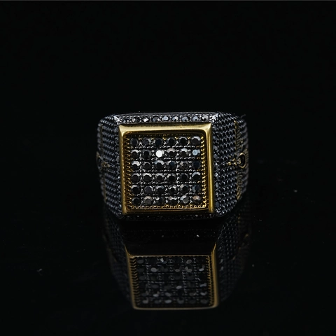 Vintage Titanium Steel Eagle Signet Ring Black Zirconia Micro Pave Square Gold Plated Hip Hop Punk Jewelry For Men Women