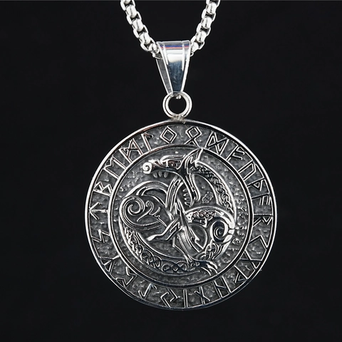 Viking Ouroboros Slang Hanger Titanium Staal Halsketting Heren Retro Noorse Runen Mythologie Sieraden Antiek Zilveren Ketting