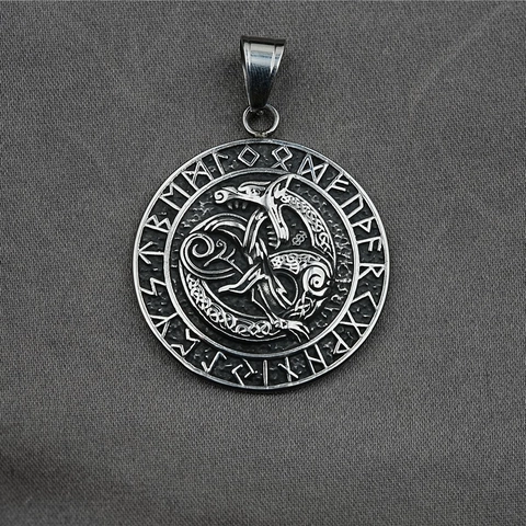 Viking Ouroboros Slang Hanger Titanium Staal Halsketting Heren Retro Noorse Runen Mythologie Sieraden Antiek Zilveren Ketting