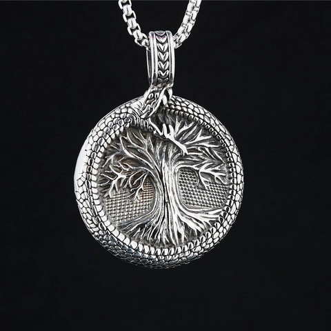 Collana con Ciondolo Uroboro Albero della Vita Vichingo Vintage in Acciaio Inossidabile Gioielli Mitologia Norrena Uomo