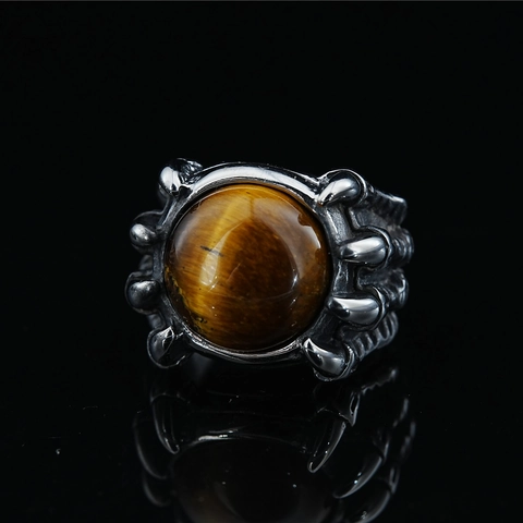 Retro Punk Dragon Claw Devil Eye Titanium Steel Ring For Men Gothic Domineering Tiger Eye Blue Sandstone Band Ring Jewelry