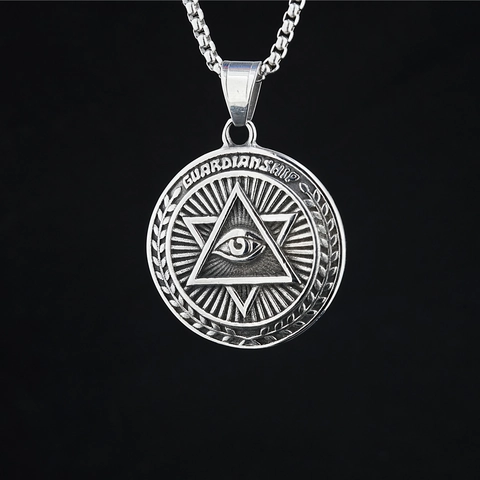 Vintage Titanstahl Auge Der Vorsehung Anhänger Halskette Hexagramm Runde Medaillon Guardianship Retro Schmuck Für Herren Damen