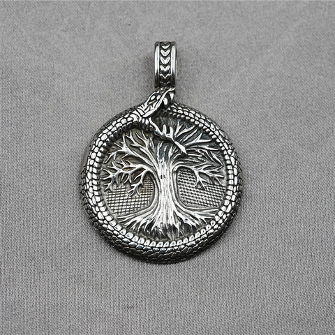 Collana con Ciondolo Uroboro Albero della Vita Vichingo Vintage in Acciaio Inossidabile Gioielli Mitologia Norrena Uomo