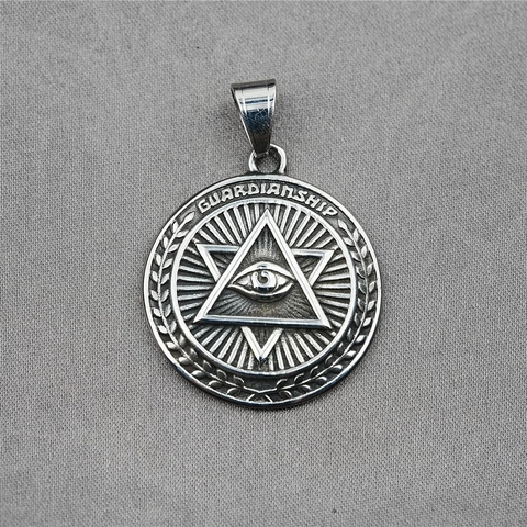 Vintage Titanstahl Auge Der Vorsehung Anhänger Halskette Hexagramm Runde Medaillon Guardianship Retro Schmuck Für Herren Damen