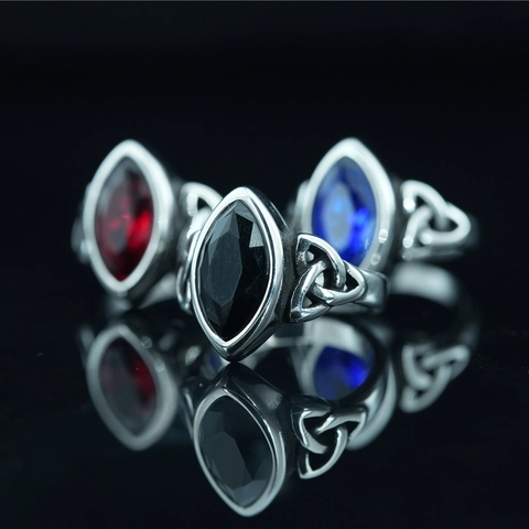 Anello con Pietra Preziosa Taglio Marquise Rosso Blu Nero Titanio Acciaio Inossidabile Nodo Celtico Uomo Donna Unisex Etnico Gotico