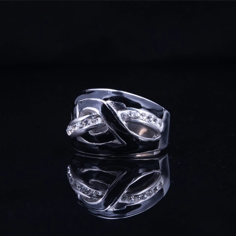 Vintage Ring Aus Titanstahl Für Damen Herren Emaille Verflochtener Wickelring Mit Zirkonia Inlay Schmuckzubehör