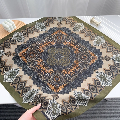 Vintage Paisley Print Square Scarf For Women Retro Mandala Floral Pattern Polyester Satin Neck Hair Band Accessory
