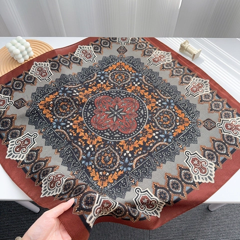 Vintage Paisley Print Square Scarf For Women Retro Mandala Floral Pattern Polyester Satin Neck Hair Band Accessory