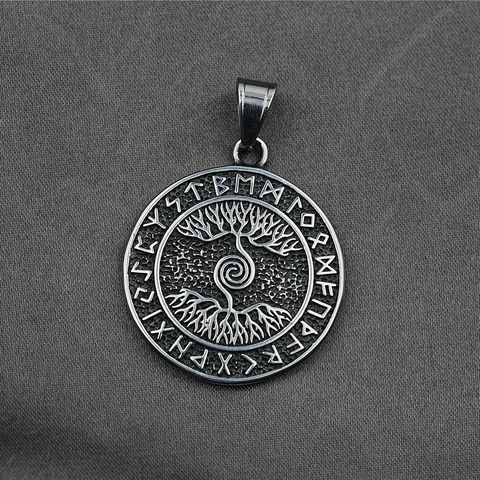 Viking Tree Of Life Titanium Steel Pendant Necklace For Men Women Retro Norse Runes Yggdrasil Circle Hip Hop Jewelry Gift
