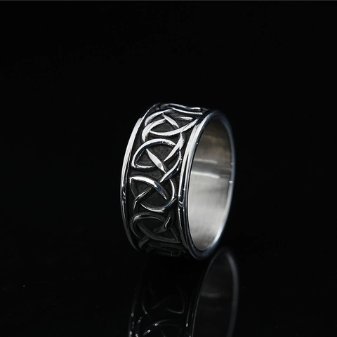 Anello Vichingo in Acciaio al Titanio con Nodo Celtico per Uomo Donna Vintage Punk Fascia Larga Argento Antico Gioielli Moda