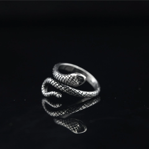 Vintage Titanium Steel Snake Wrap Ring For Men Women Retro Oxidized Serpent Scale Texture Punk Gothic Fashion Finger Ring