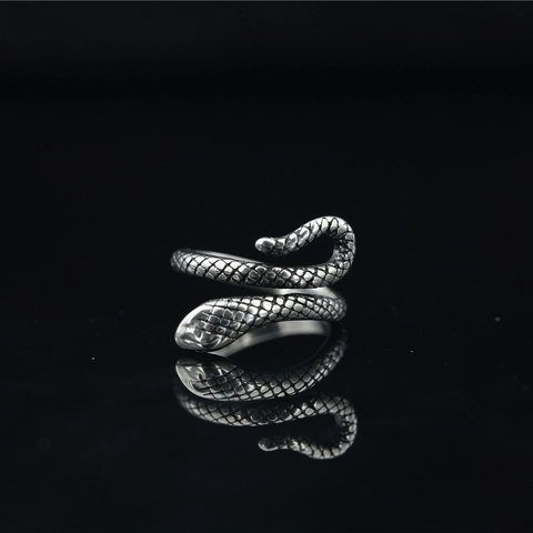 Vintage Titanium Steel Snake Wrap Ring For Men Women Retro Oxidized Serpent Scale Texture Punk Gothic Fashion Finger Ring