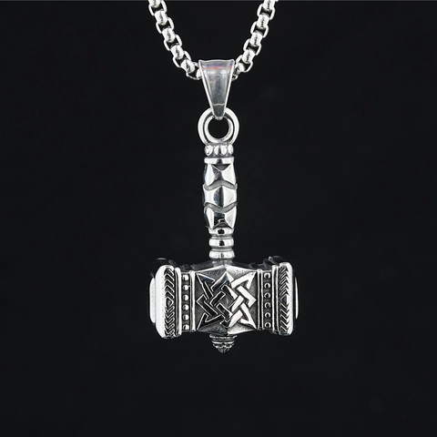 Vintage Viking Thor's Hammer Mjolnir Pendant Necklace For Men Women Titanium Steel Celtic Knot Norse Mythology Jewelry Sweater Chain