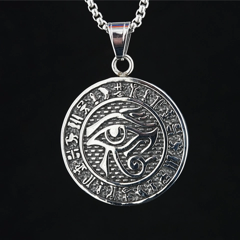 Vintage Titanstahl Auge Des Horus Ankh Kreuz Ägyptische Hieroglyphen Anhänger Halskette Für Herren Damen Punk Schmuck