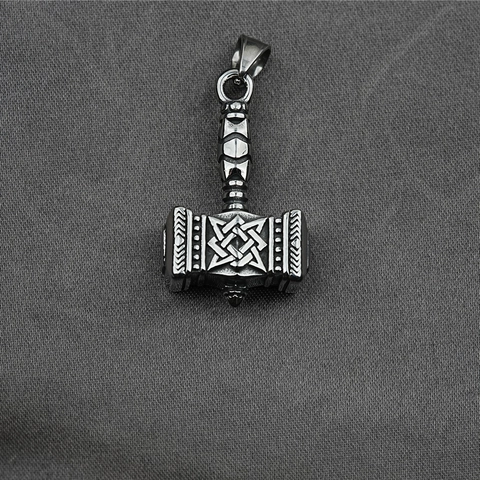 Vintage Viking Thor's Hammer Mjolnir Pendant Necklace For Men Women Titanium Steel Celtic Knot Norse Mythology Jewelry Sweater Chain