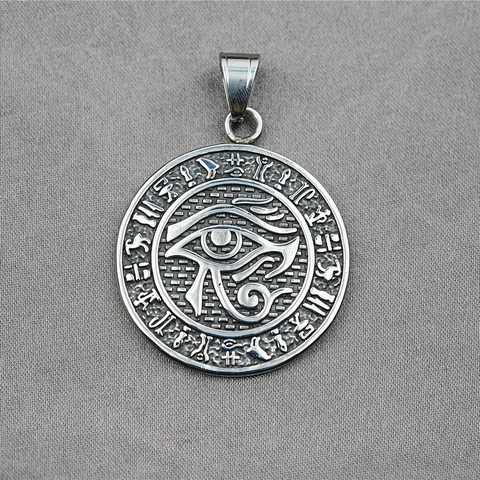 Vintage Titanstahl Auge Des Horus Ankh Kreuz Ägyptische Hieroglyphen Anhänger Halskette Für Herren Damen Punk Schmuck