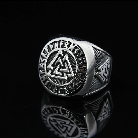 Anillo Vikingo Valknut Vintage para Hombre de Acero de Titanio Símbolo Runa Nórdica Joyería Retro Punk Anello Sello