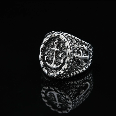 Vintage Anker Steuerrad Titanstahl Ring Für Herren Retro Nautisch Antik Hip Hop Punk Rock Schwermetall Schmuck Band Ring