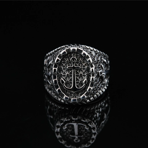 Vintage Anker Steuerrad Titanstahl Ring Für Herren Retro Nautisch Antik Hip Hop Punk Rock Schwermetall Schmuck Band Ring