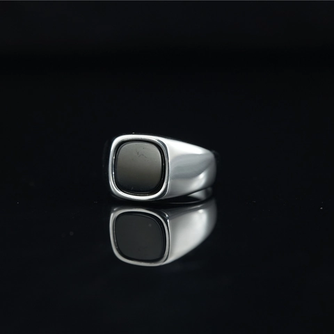Anello Sigillo in Acciaio al Titanio con Pietra Artificiale Nera Quadrata Vintage per Uomo Hip Hop Moda Anello a Fascia Geometrico