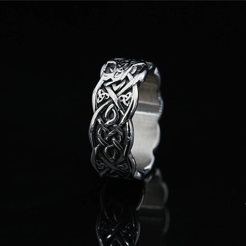 Vintage Viking Keltische Knoop Titanium Stalen Ring Voor Heren Dames Retro Gevlochten Patroon Band Ring Mode Sieraden