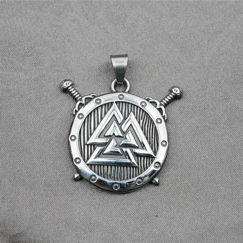 Retro Viking Shield Cross Swords Pendant Necklace For Men Women Valknut Symbol Stainless Steel Norse Mythology Jewelry Gift