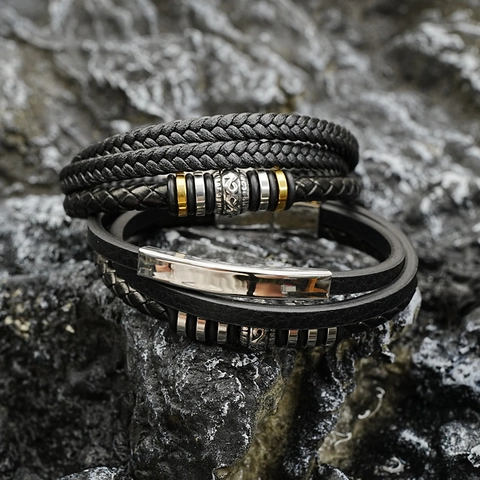 Vintage Ethnic Multi-Layer Braided Leather Bracelet For Men Women Stainless Steel Magnetic Buckle Retro Charm Hand Rope