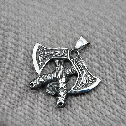 Viking Spartan Warrior Helmet Double Axe Pendant Necklace Retro Titanium Steel Nordic Punk Jewelry For Men Women Neckwear