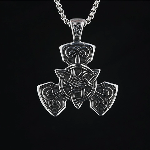 Vintage Distressed Titanium Steel Viking Triangle Pendant Necklace For Men Women Punk Hip Hop Street Style Jewelry