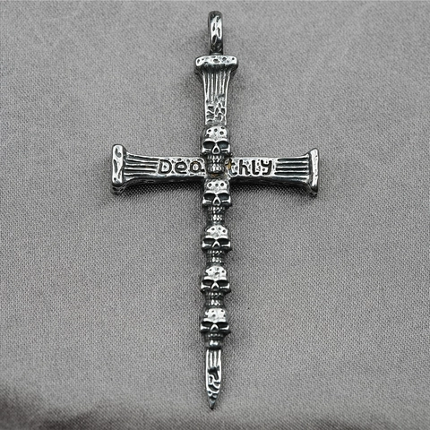 Punk Gothic Stainless Steel Skull Cross Pendant Necklace Retro Antique Silver Deathly Engraved Men Women Hip Hop Jewelry