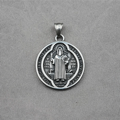 Vintage Sint Benedictus Medaille Halsketting Titanium Staal Religieuze Ronde Hanger Met Venetiaanse Ketting Voor Mannen Vrouwen Christelijke Sieraden