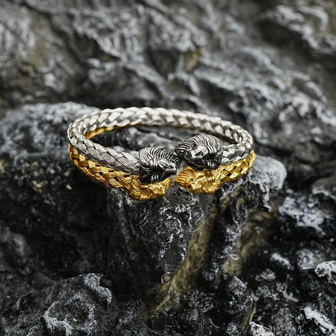 Vintage Löwenkopf Gewebter Armreif Für Damen Herren Edelstahl Wikinger Nordisch Gothic Stil Verstellbar Schmuck Geschenk