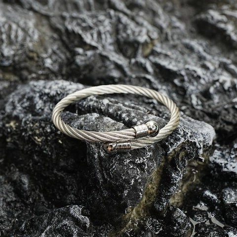Stainless Steel Twisted Cable Open Bangle Bracelet With Metal Ball Ends For Men Women Industrial Punk Style Jewelry