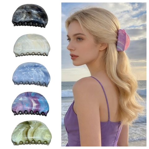 Pinza per Capelli Francese Effetto Marmo per Donna Motivo a Macchia d'Inchiostro Grande Clip a Squalo Antiscivolo Accessorio Capelli