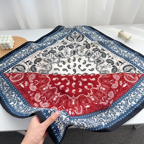 Vintage Paisley Print Quadratischer Schal Eleganter Polyester Satin Satinngefühl Bandana Für Damen Casual Täglich Halstuch