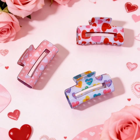 Sweet Heart Pattern Hair Claw For Women Colorful Square Hair Clip Letters Valentine's Day Party Hair Accessories Hair Grip