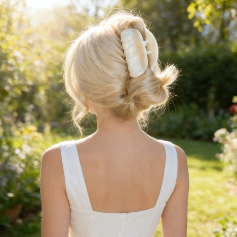 Pinza per Capelli Francese Effetto Marmo per Donna Motivo a Macchia d'Inchiostro Grande Clip a Squalo Antiscivolo Accessorio Capelli