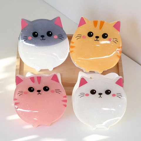Cute Cartoon Cat Shape Glitter Hair Clips PVC Animal Hair Claw Sweet Mini Hair Accessories For Kids Girls Women