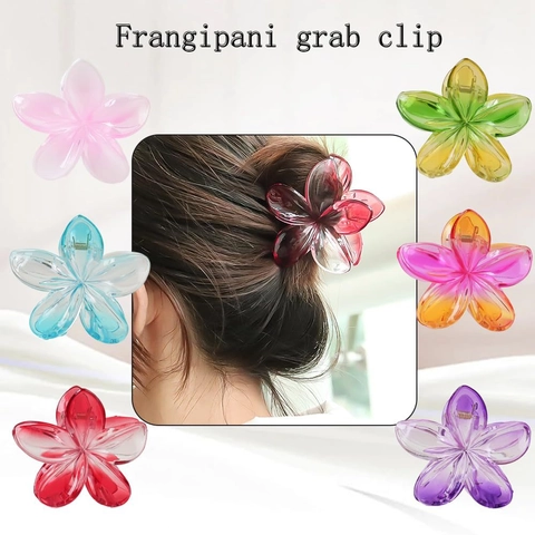 Pinza para el Cabello con Flor de Frangipani para Mujer Resina Acrílica Color Degradado Grande Pinza Floral Accesorios Pelo