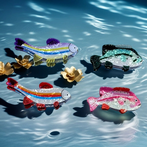 Simulation Trout Fish Shape Hair Claw Clip PVC Colorful Striped Animal Design Hair Accessory For Women Girls Daily Party Vacation
