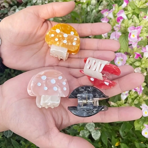 Handmade Acetate Mushroom Hair Claw Clip Polka Dot Marbling Mini Hairpin Cute Forest Style Hair Accessories For Women