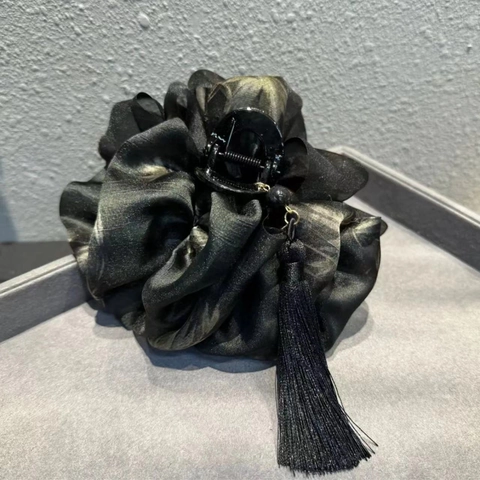 Pinza per Capelli Grande in Stile Cinese Elegante Fiore in Organza di Raso Ciondolo a Nappa Accessori per Capelli Donna