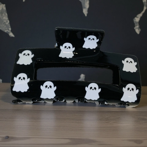 Halloween Ghost Pumpkin Pattern Acrylic Hair Claw Clip Gothic Black Glitter Hair Accessory For Women Festive Party Styling