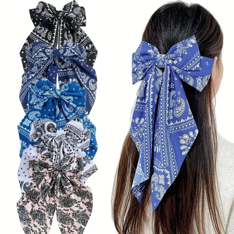 Vintage Paisley Druck Große Schleife Haarspange Mit Langen Streamer Böhmischen Stoff Federclip Elegante Haarschmuck Für Damen Mädchen