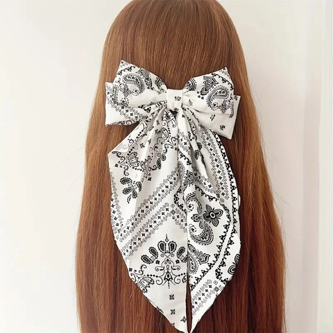 Vintage Paisley Druck Große Schleife Haarspange Mit Langen Streamer Böhmischen Stoff Federclip Elegante Haarschmuck Für Damen Mädchen